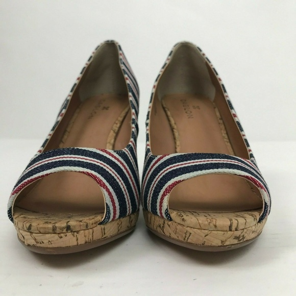 Caslon Red Blue White Peep Toe Cork Wedge Heels - Picture 2 of 7